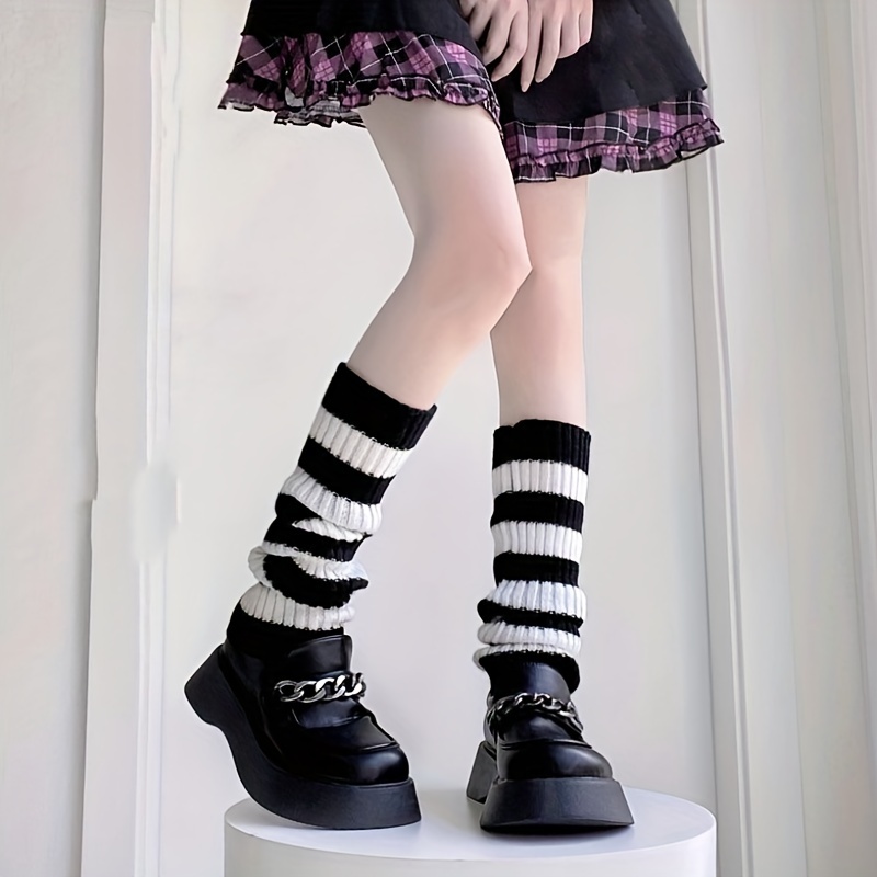 Solid Color Leg Warmers Harajuku Punk Ribbed Knit Knee High - Temu Canada
