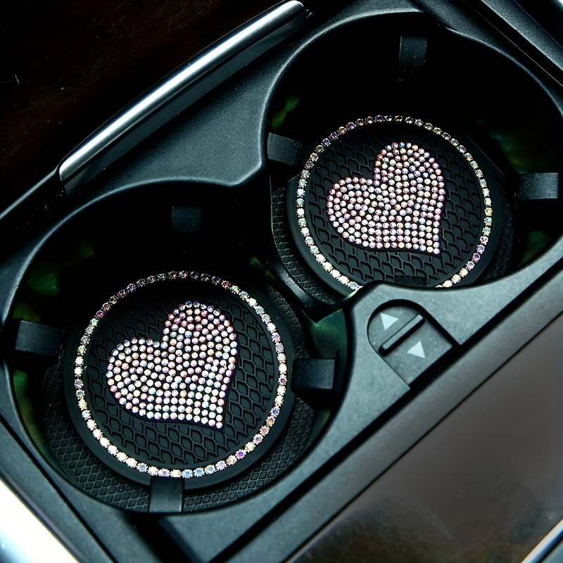 TEMU 2pcs Car Round Rhinestone-encrusted Love Coaster