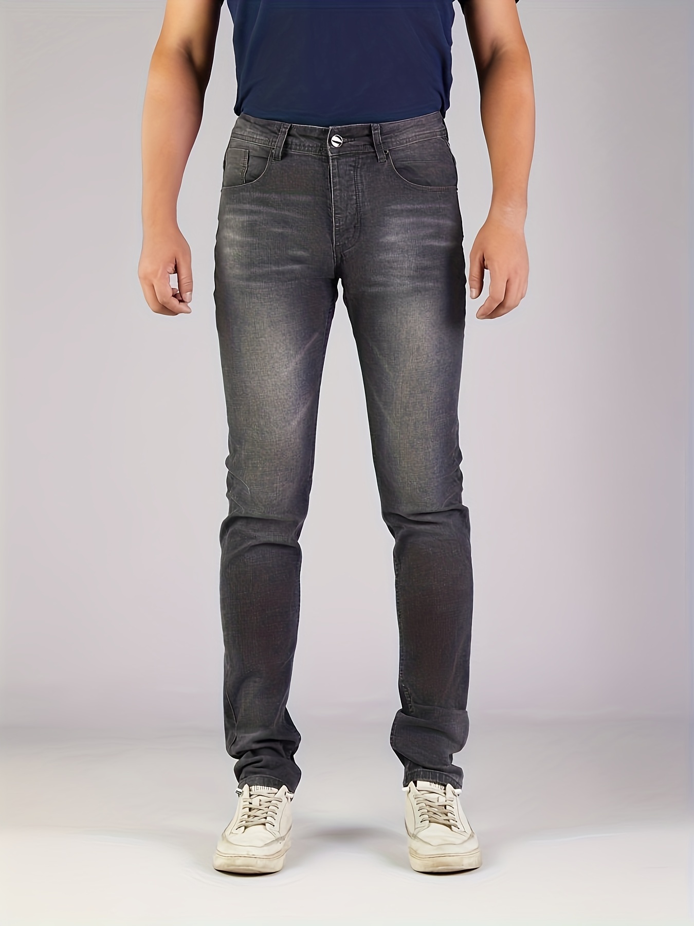 Slim Fit Chic Jeans, Men's Casual Street Style Distressed Stretch Denim  Pants