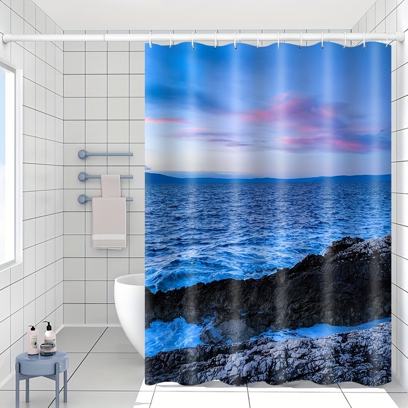 Printed Shower Curtain Beach Sea Scenery Waterproof Shower - Temu