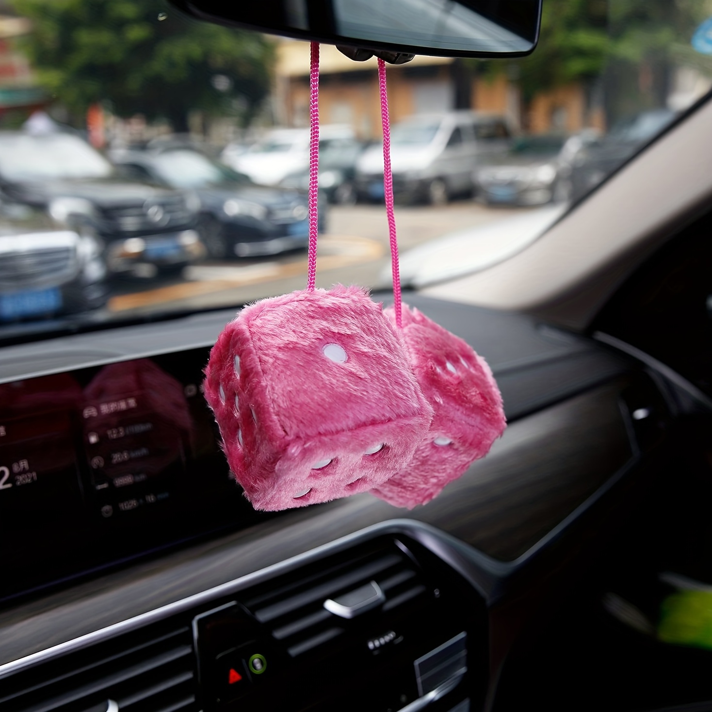 2.95” Fuzzy Plush Dice Retro Square Plush Hanging Mirror Fuzzy Dices Car  Decor