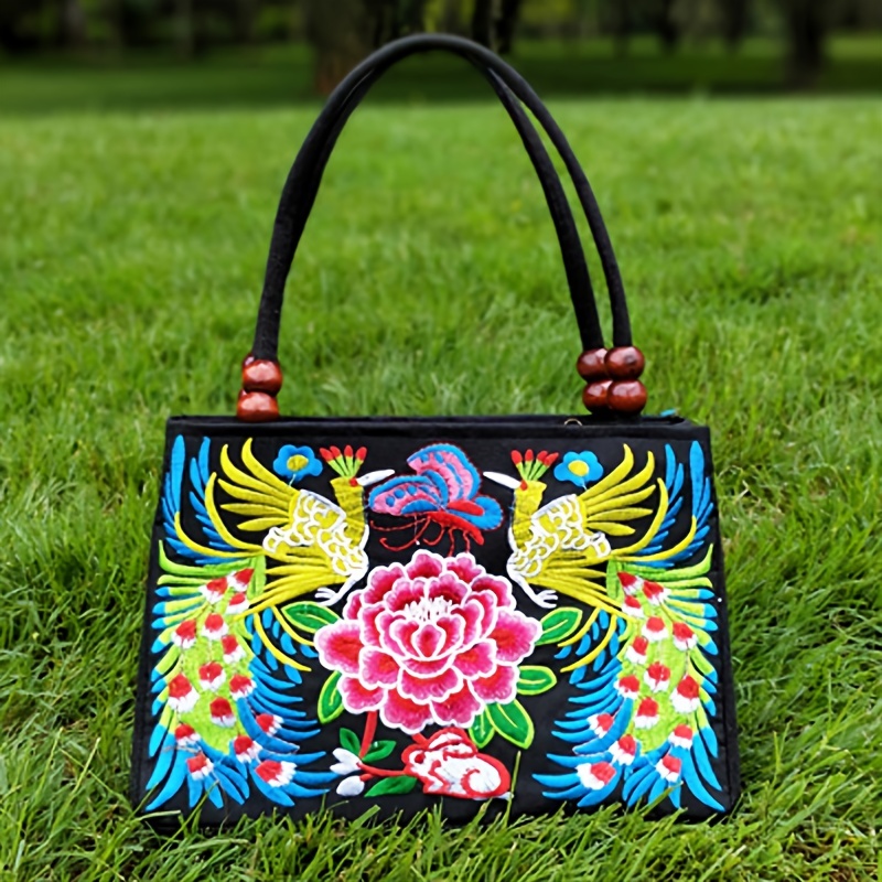 Stylish Floral Embroidered Handbag Ethnic Style Canvas - Temu United ...