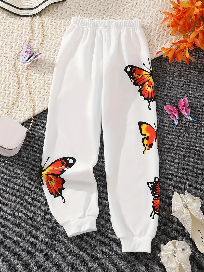 Big Girls Vibrant Butterfly Print Casual Jogger Pants Relax - Temu
