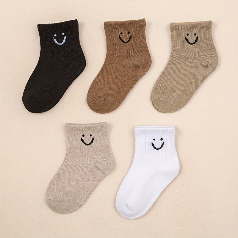 5-Pack Boys' Cartoon joyful Face Socks - Soft Polyester All-Season Comfort, Assorted Neutral Colors for Casual Attire & Play, Playful Socks | Playful Design | Soft Polyester Socks, Funny Socks