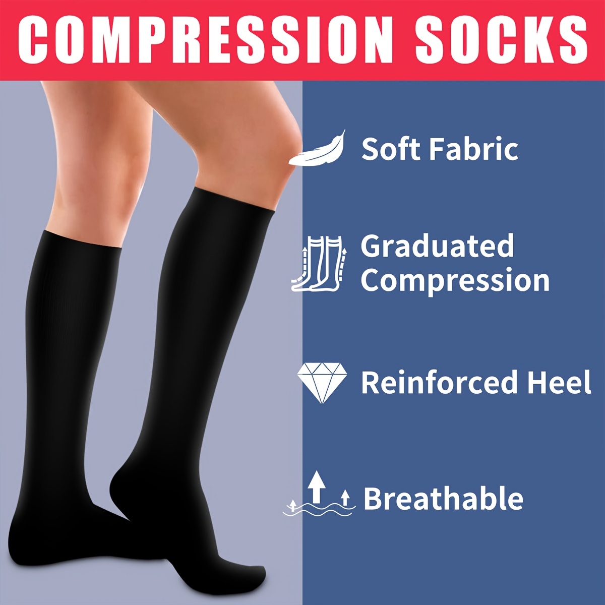 5 Pairs Knee High Graduated Compression Socks For Women and Men - Best  Medical, Nursing, Travel & Flight Socks - Running & Fitness - 15-20mmHg  (L/XL