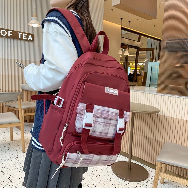 1pc Plaid Large Capacity Backpack For Women, Versatile Casual
