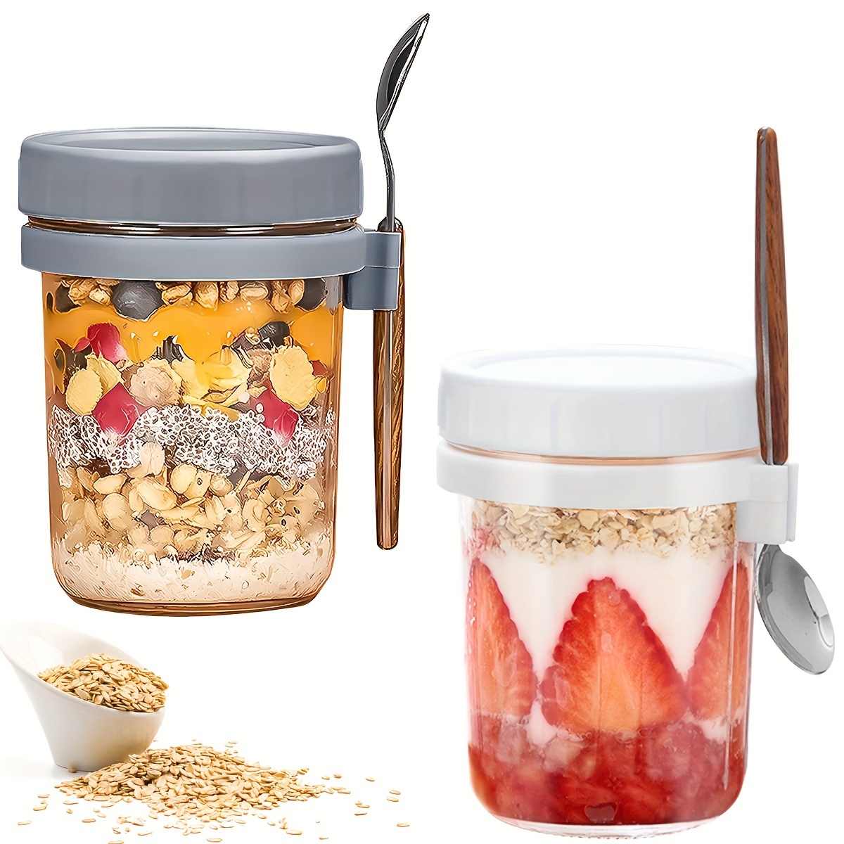 Jars, Overnight Oats Containers With Lids And Spoons, Glass Mason Jars For  Overnight Oats, Large Capacity Airtight Jars For Milk, Cereal, Fruit,  Kitchen Storage Supplies - Temu
