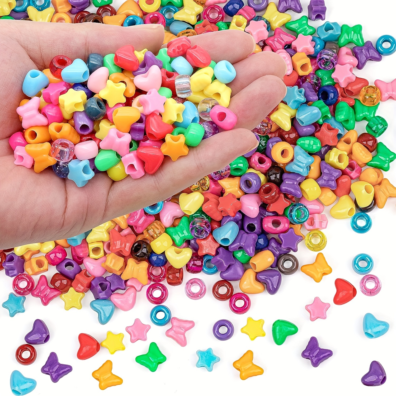 

300pcs Multi-colored Plastic Rainbow Pony Beads Mixed Type Perforated Bulk Hair Beads For Jewelry Making Diy Face Mask Decors, Bracelet Necklace Crafts Small Business Supplies
