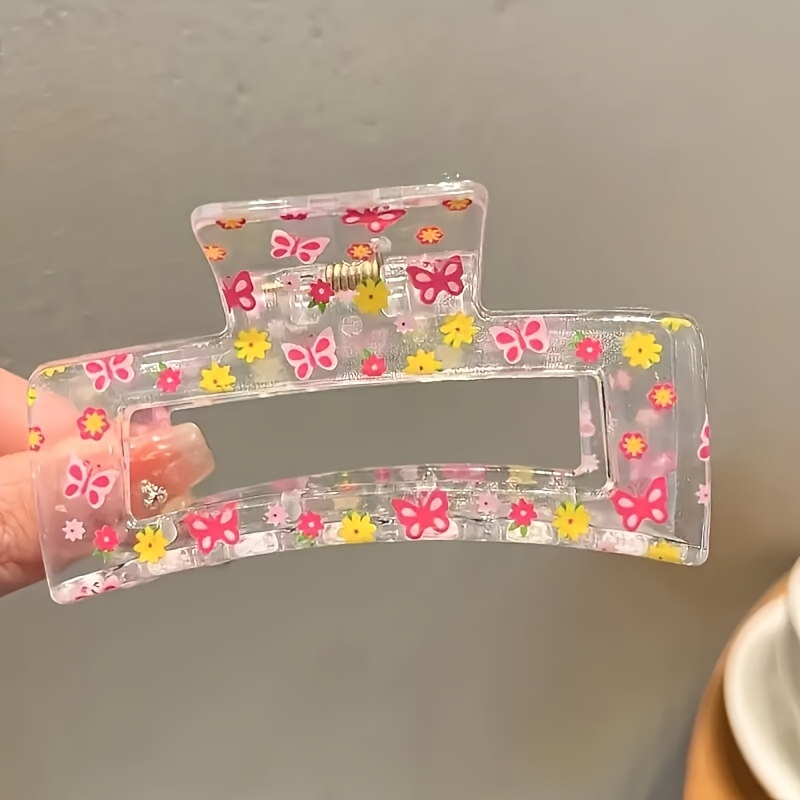 3pcs Cute Flower Butterfly Heart Printed Hair Claw Clips