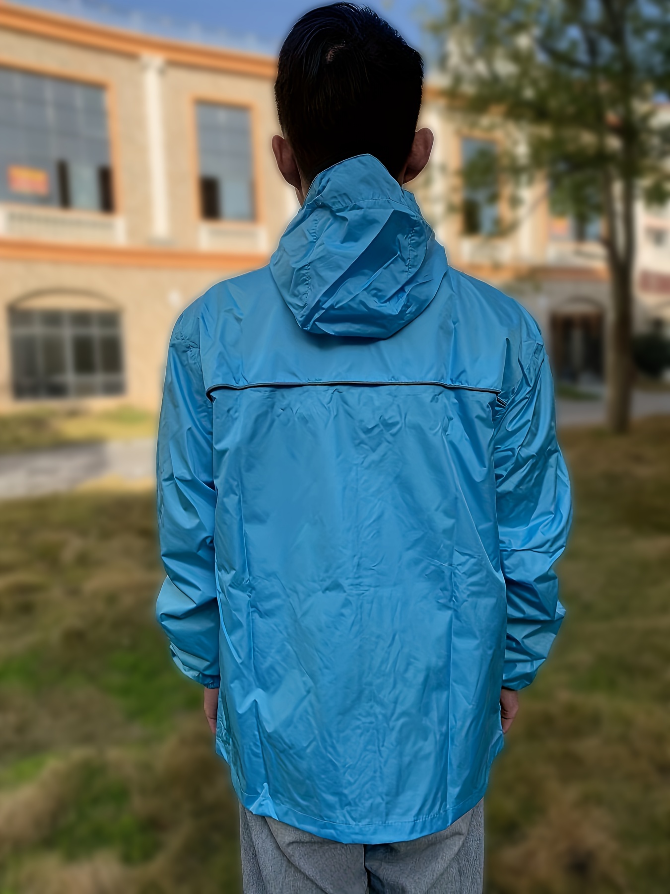 Veste de Pluie à Capuche Long Manteau de Pluie Léger Imperméable Coupe-Vent