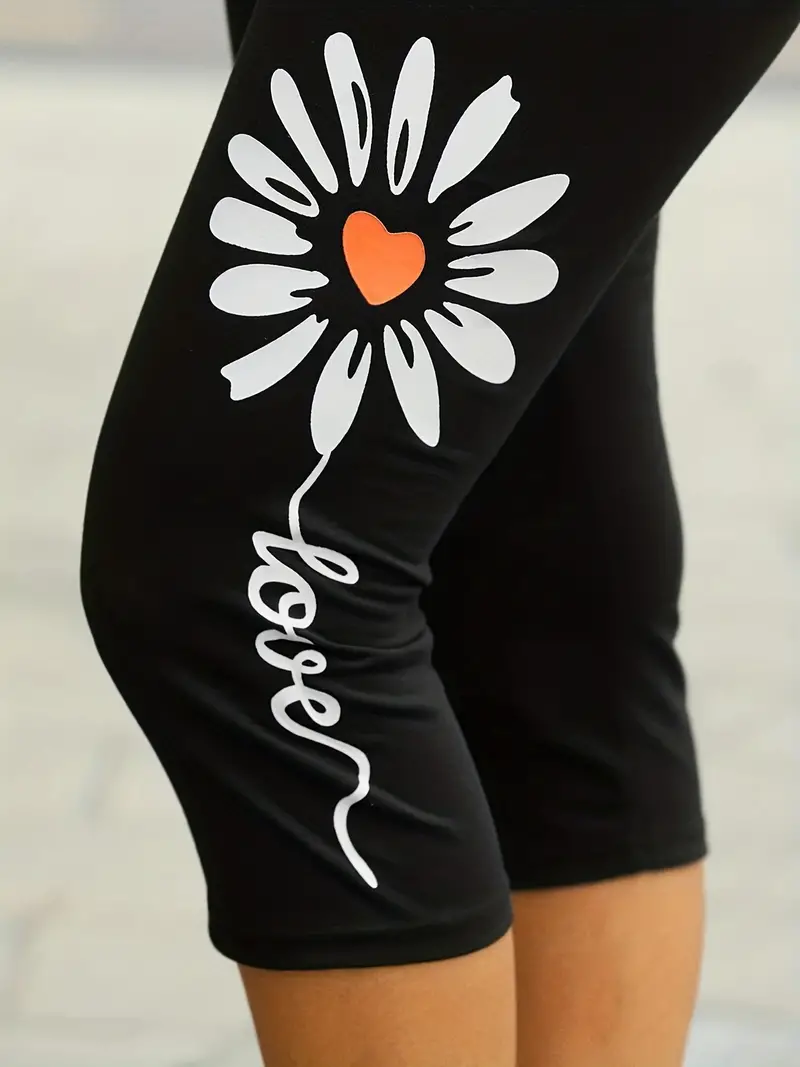 Plus Size Sporty Capri Leggings Women's Plus Sunflower - Temu Canada