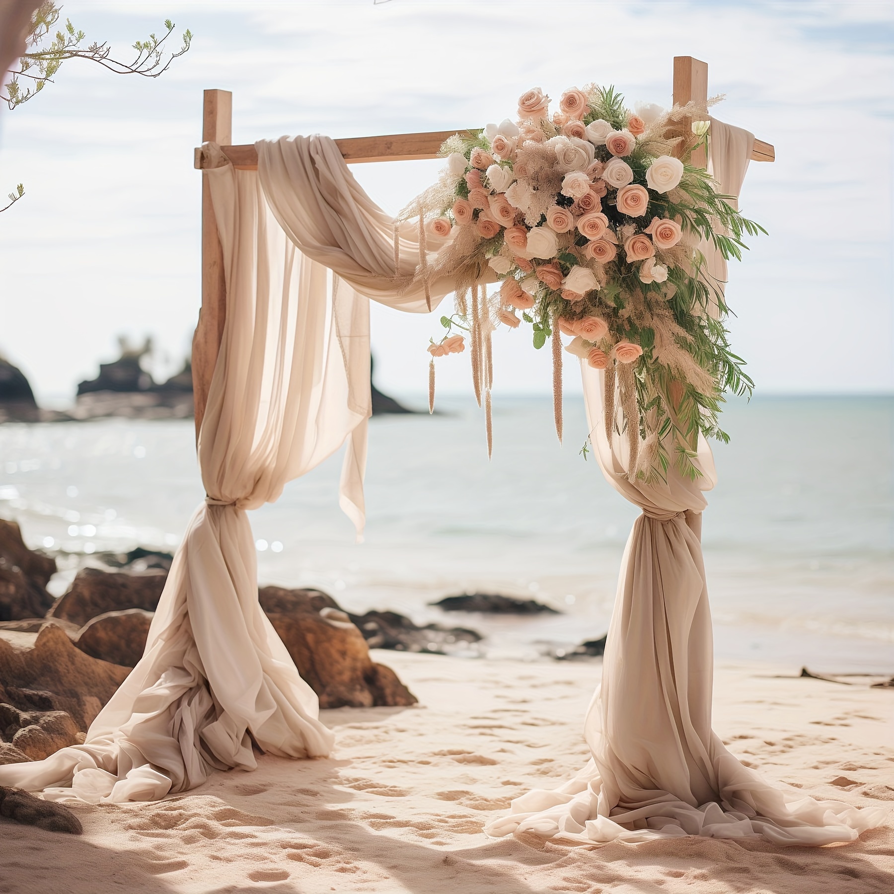 

1pc Wedding Arch Hanging, Fabric Pure Backdrop Curtain, Tulle Fabric Curtains For House Wood Wedding Arch, Ceremony Party Ceiling Decoration, Background Outdoor Wedding Party Decoration