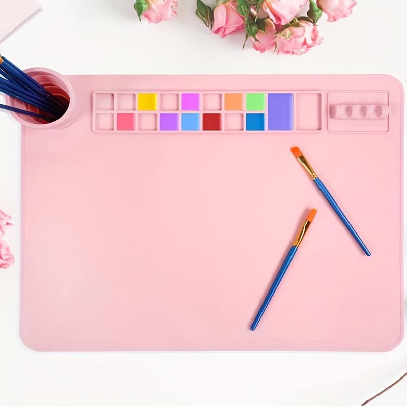 Silicone Painting Mat with Water Cup Collapsible and Paint Holder, Silicone  Craft Mat with 10 Brushes, Sponge Brush, Storage Bag, Silicone Art Mat for