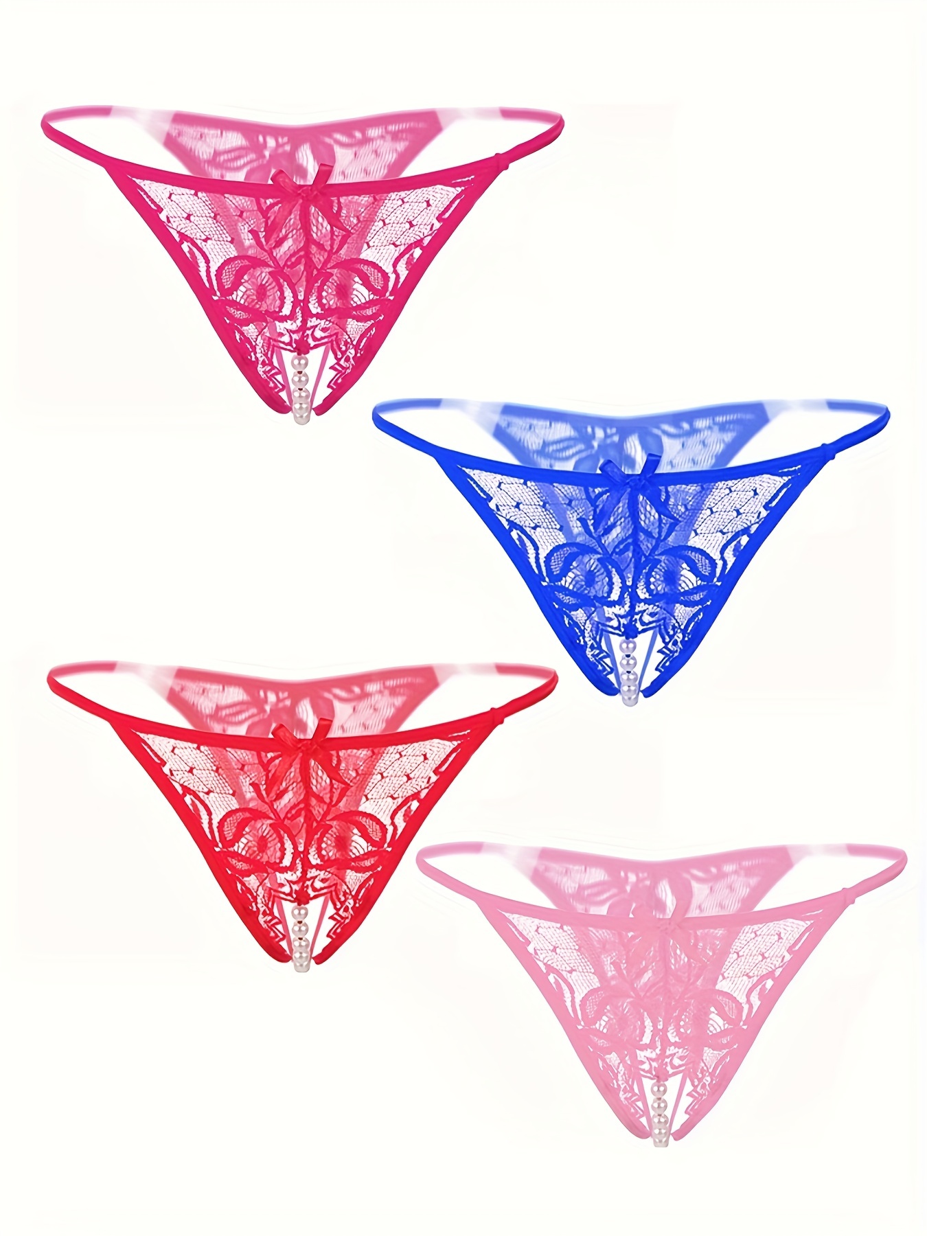6pcs Lace Mesh Bow Tie Briefs, See Through Intimates Panties, Women's Sexy  Lingerie & Underwear