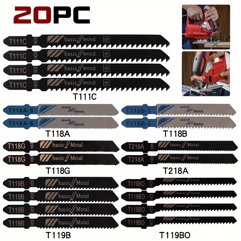 

20pcs Universal Jig Saw Blade Set - High Carbon Steel Assorted Blades For Fast Cutting Of Wood, Plastic & Metal - Compatible With Most Jig Saws
