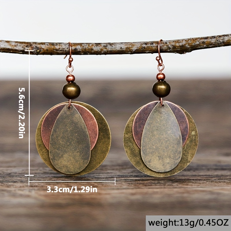 Bohemian Vintage Round Water Drop Shape 3 Layer Dangle Earrings
