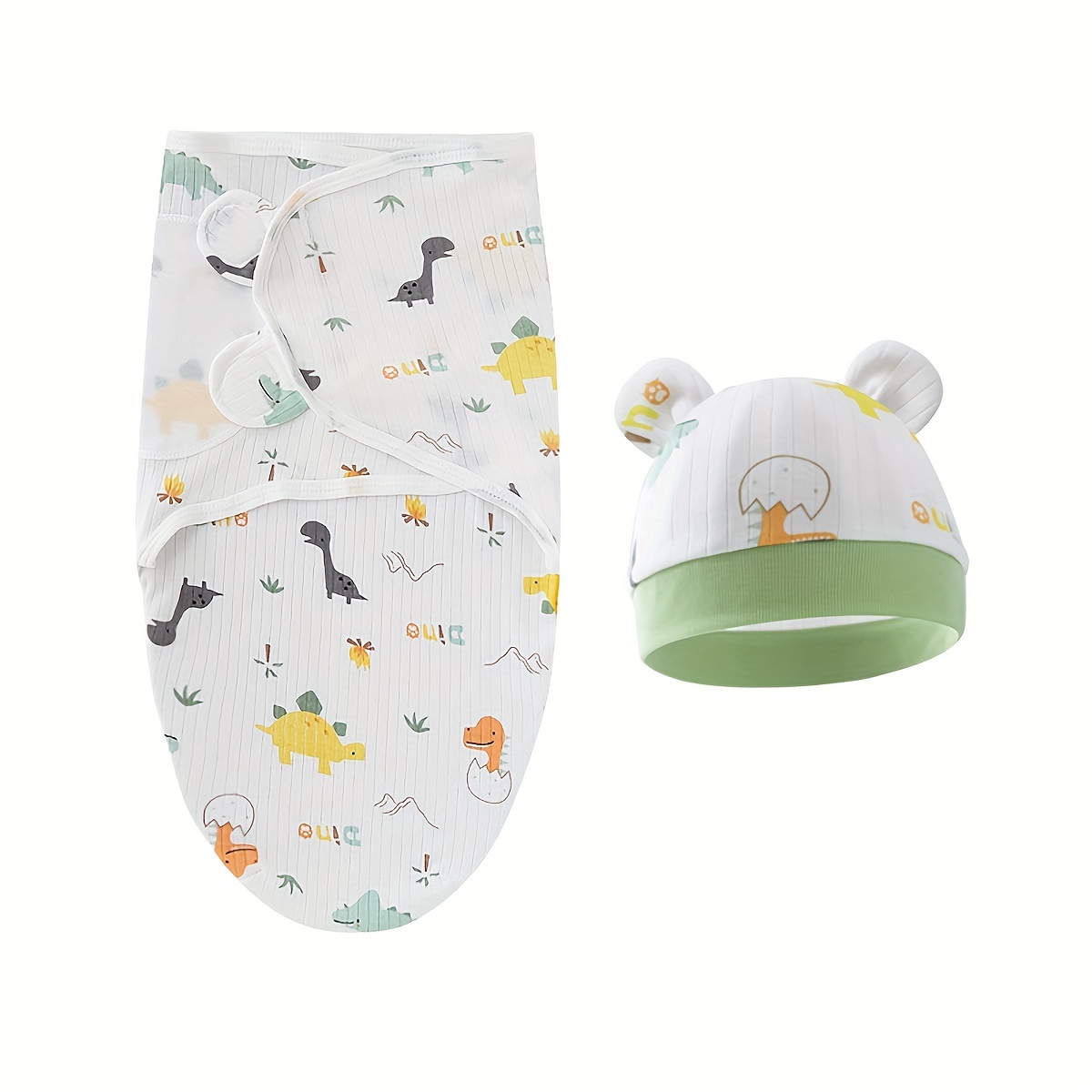 Newborn Swaddle and Hat Set, 100% Cotton Knitted Baby Blankets