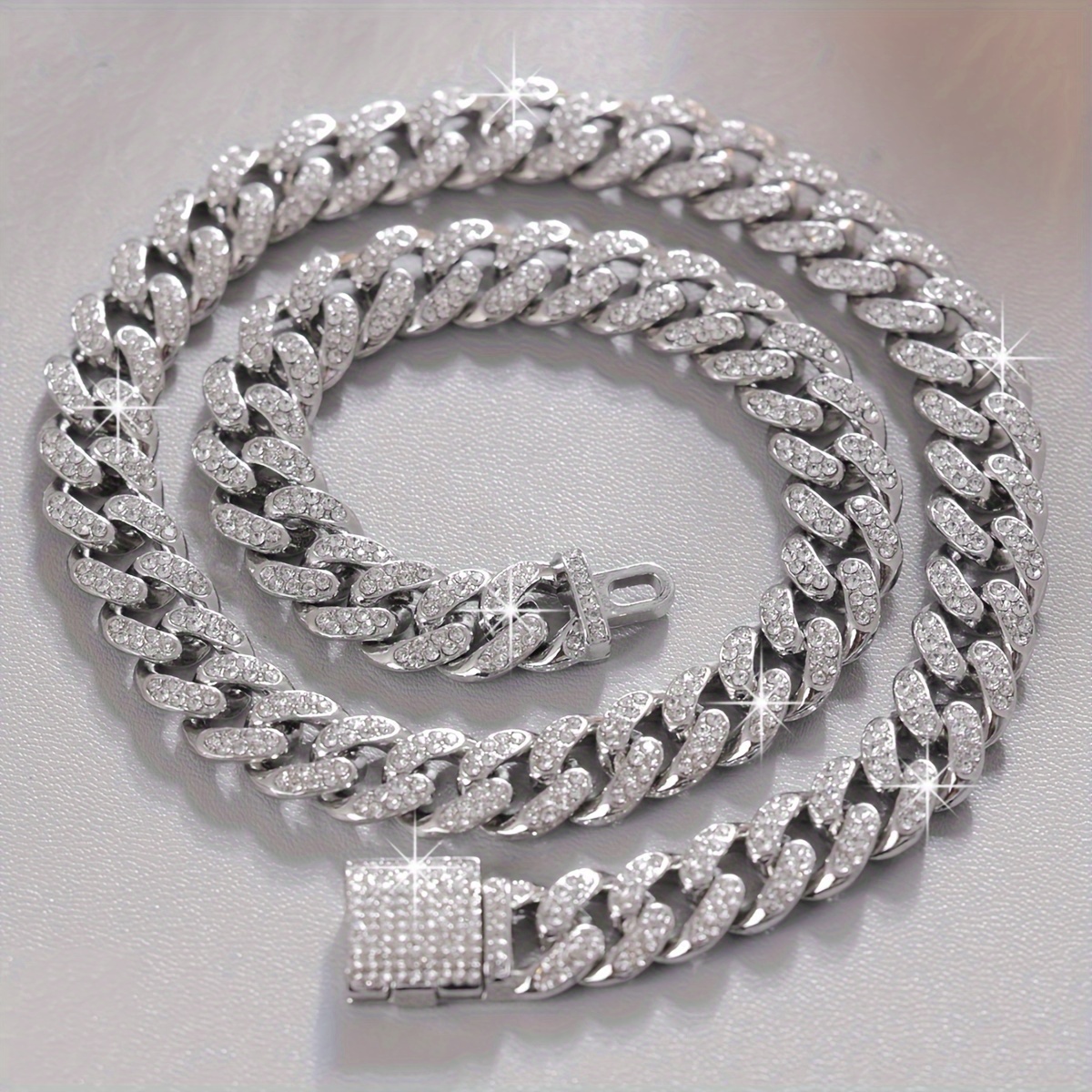 

1pc Miami Hip Hop Style 12mm -encrusted Bracelet - Silvery Plated, Zinc Alloy With Iron Pendant For Men