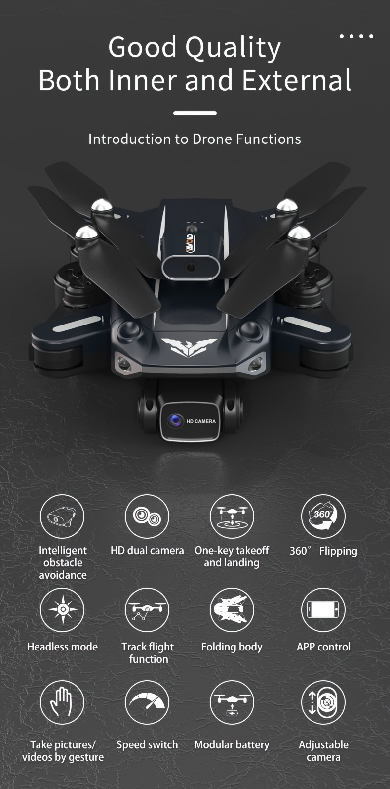 Optical Flow Positioning,H109 Drone With Dual Adjustable Camera, 360° Obstacle Avoidance, Gravity Sensing,Stable Flight Ideal For Beginners details 1
