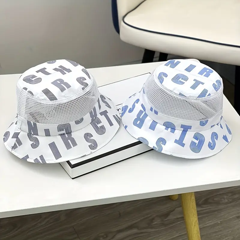 Kids Letter Print Mesh Fisherman's Hat Breathable Sunscreen - Temu
