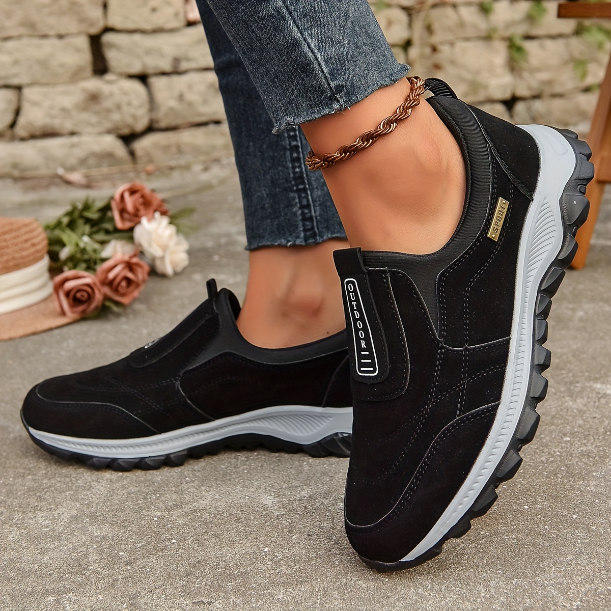 womens letter pattern fashion slip on walking shoes non slip lightweight outdoor athletic sneakers details 9