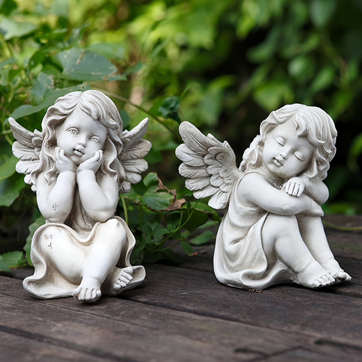 Ensemble de 2 chérubins Anges Résine Jardin Statue Figurine
