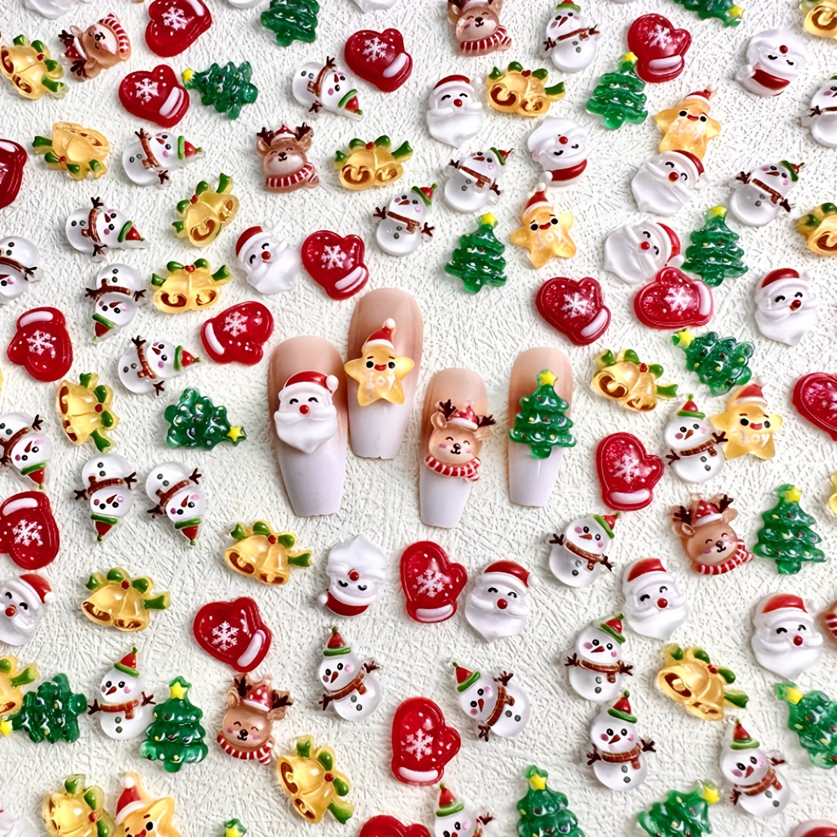 30pcs/set Of Cute Cartoon Christmas-themed Nail Art Additions For Nail Decorations, Perfect For Your Festive Nail Styling