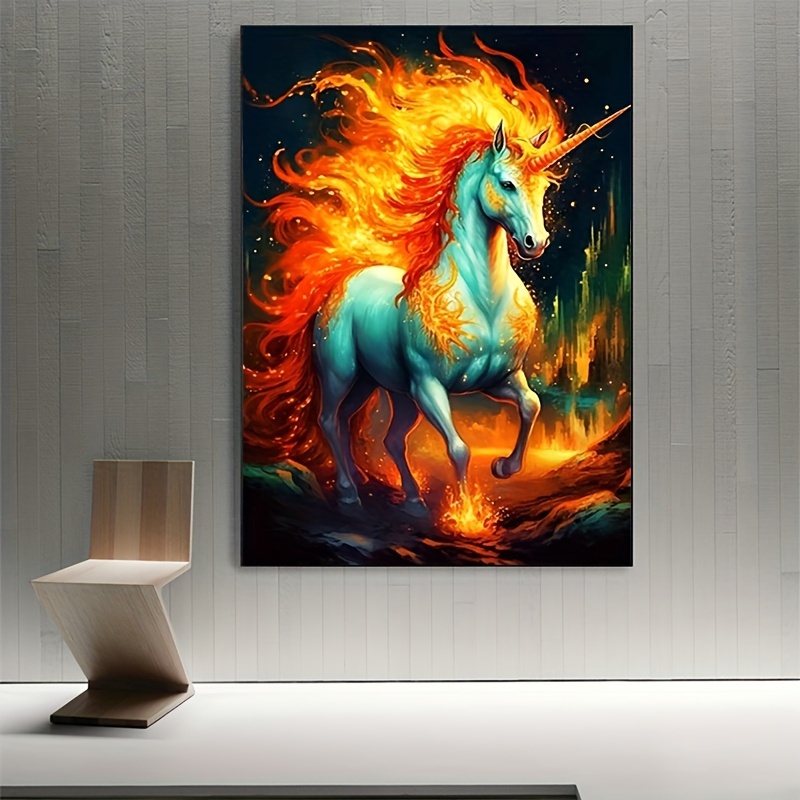 Fire Unicorn Diamond Painting Kit 5d Diy Mosaic Rhinestone Temu