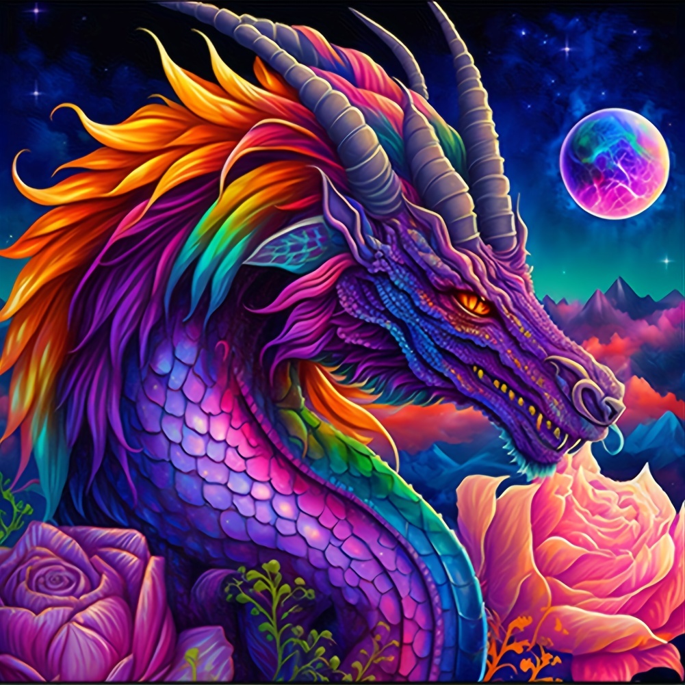  Kit de pintura de diamante de dragón de color para adultos,  kits de pintura de diamante de dragón para adultos, arte de diamante de  dragón 5D para decoración de pared del