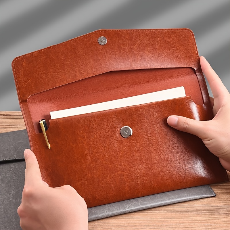 Leather Business Folder Office Supplies Classic Snap Document Bag File  Organizer