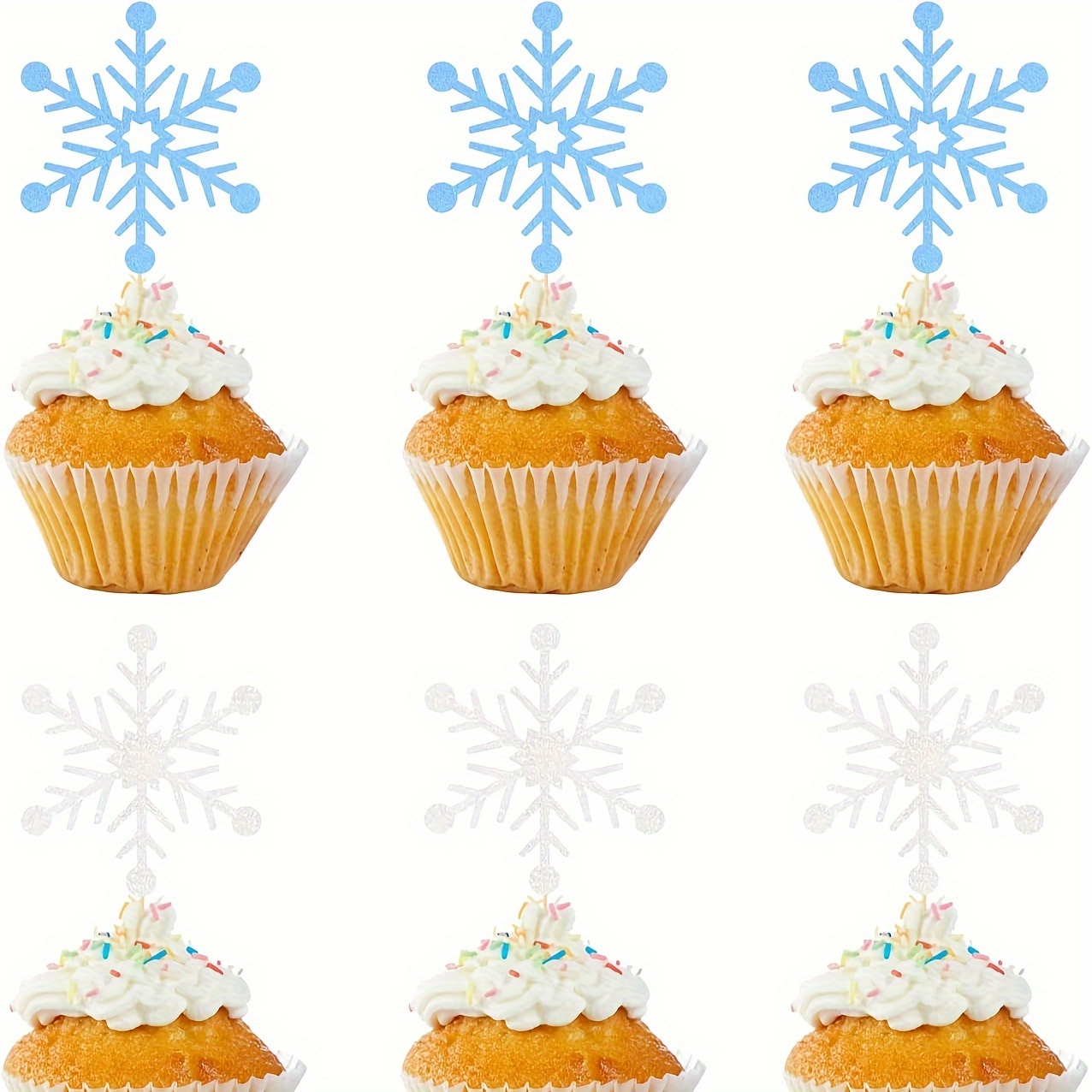 Glitter Snowflake Cupcake Toppers Blue And White Snowflake - Temu