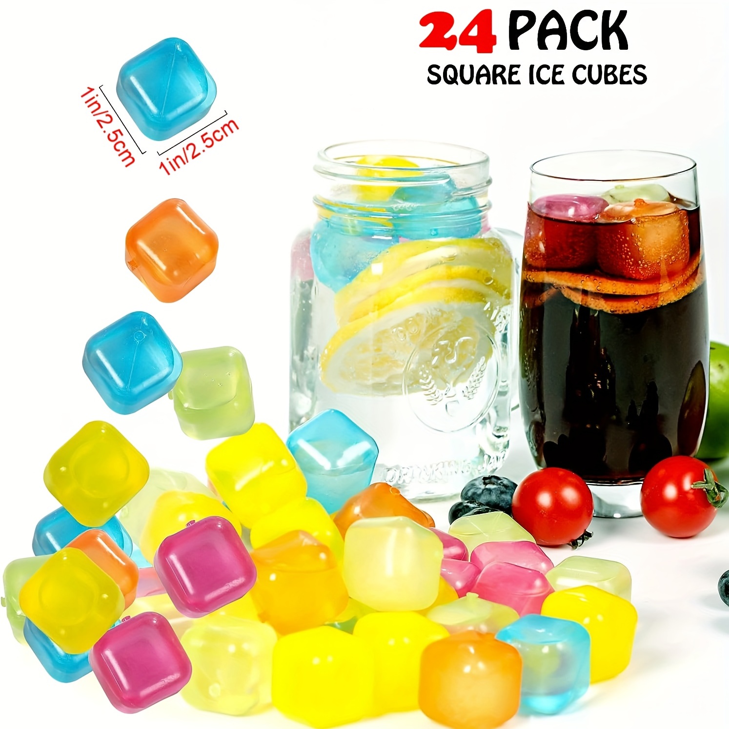  Paquete de 12 cubitos de hielo reutilizables para bebidas,  botella de agua reutilizable de congelación rápida, sin BPA, cubos de hielo  de plástico lavables para whisky, vino, café (multicolor) : Hogar