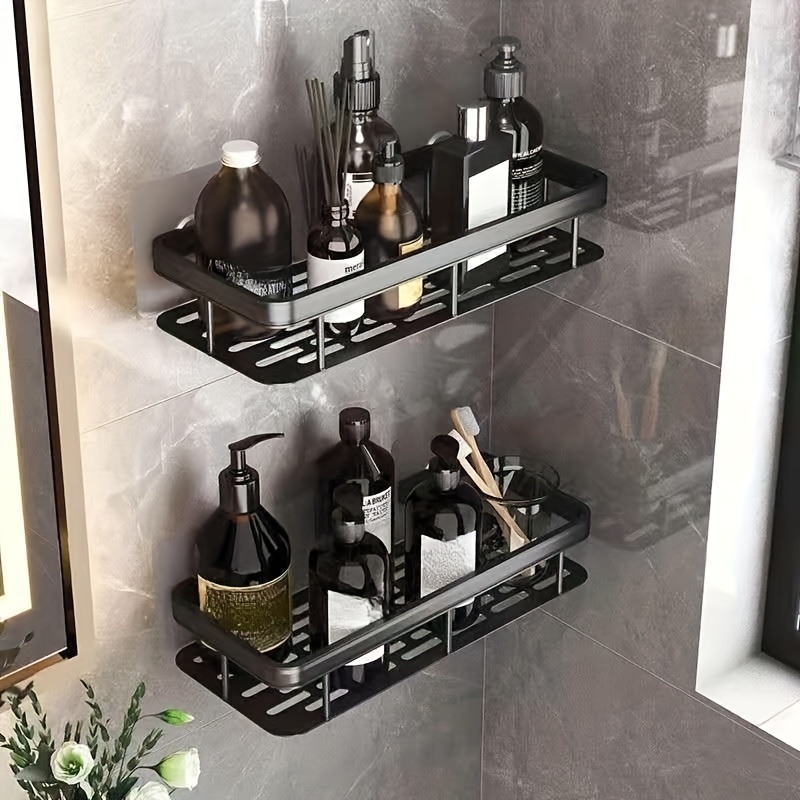 Self-adhesive Wall-mounted Punch-free Bathroom Shelf, Shower Supplies  Organize Rack, Toilet Storage And Decoration Shelf - Temu