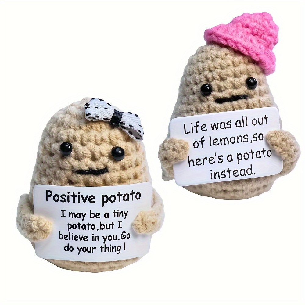  Mini Funny Positive Potato, 3 inch Knitted Potato Toy with  Positive Card Creative Cute Wool Inspirational Potato Crochet Doll Cheer Up  Gifts for Friends Party Valentine's Day Decoration Encouragement : Home