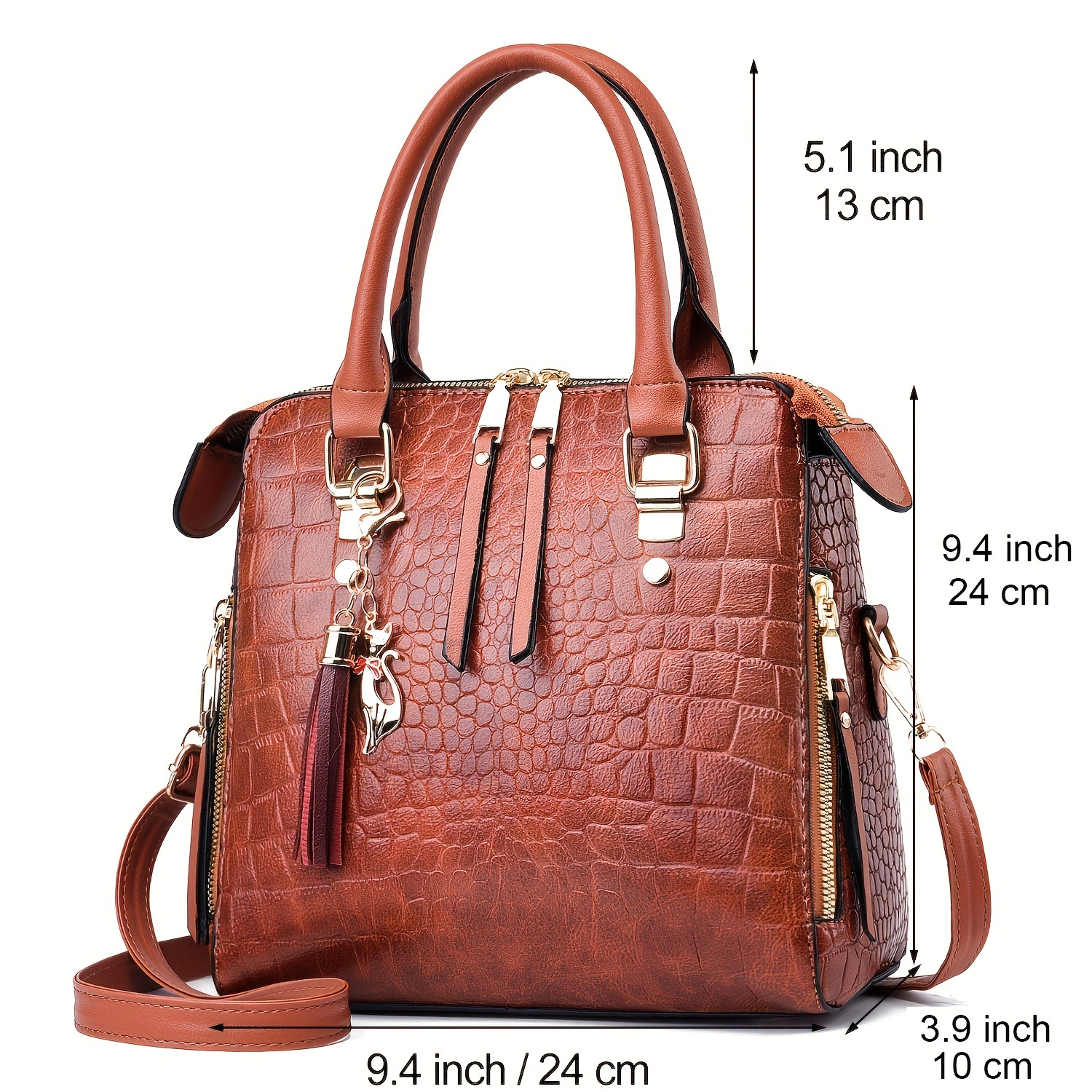 fashion crocodile pattern handbag luxury faux leather crossbody bag women satchel purse with tassel details 0
