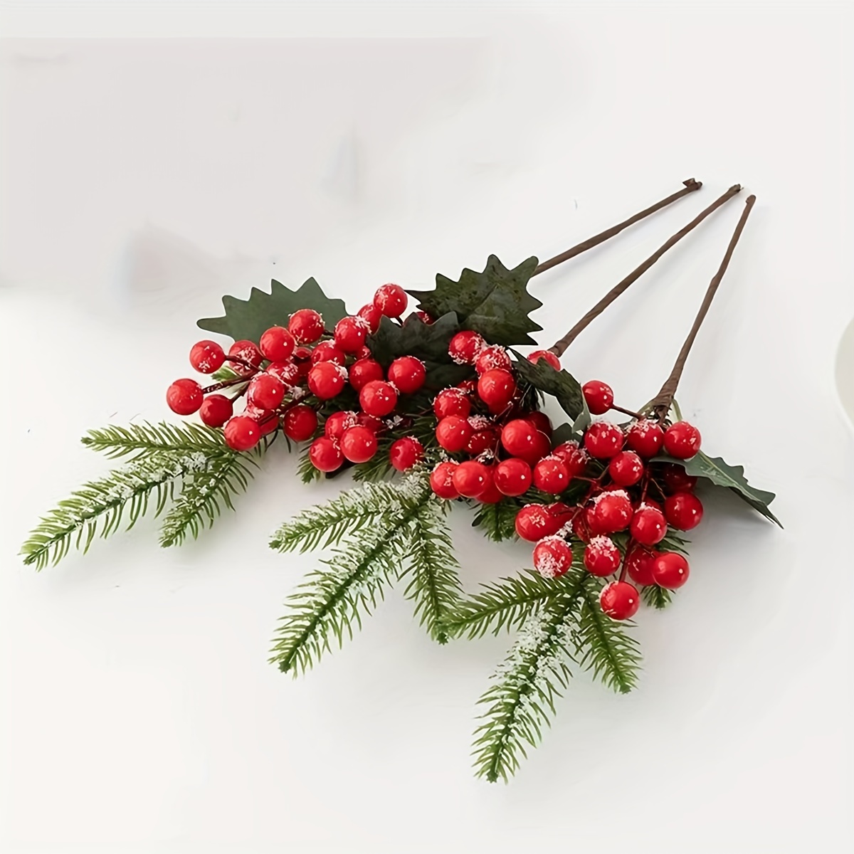 3pcs holly berry picks artificial pine picks holiday decor pine flower