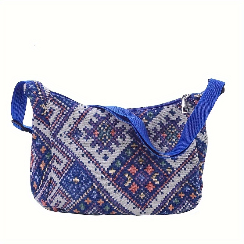 Ethnic Style Crossbody Bag, Bohemian Canvas Shoulder Bag, Fashion Tote Bag, Handbag for School Work Travel,Temu