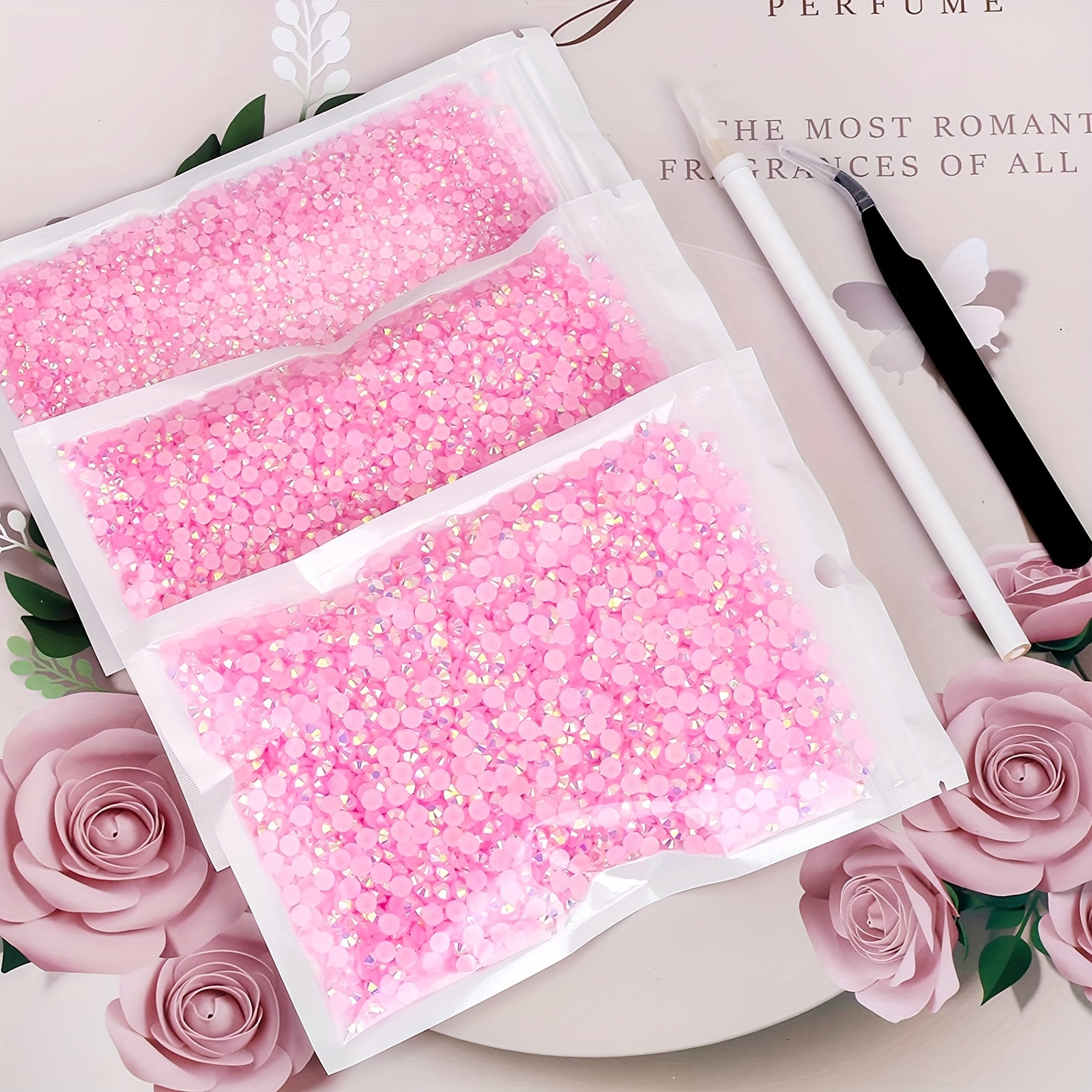 2000pcs Pink AB Resin Flat Bottom Rhinestones