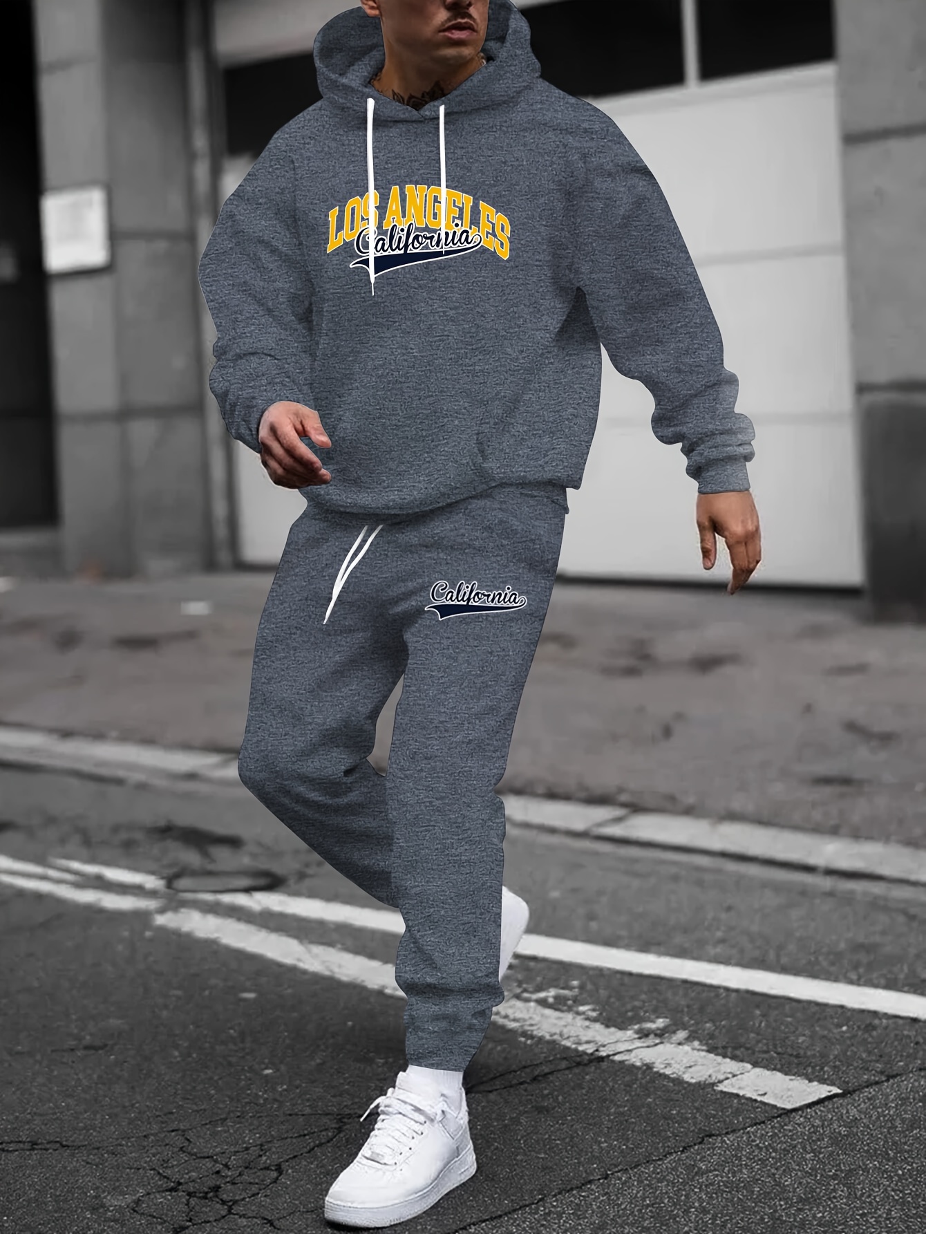 Men's los Angeles Print Pullover Hoodie Sweatpants For Big - Temu