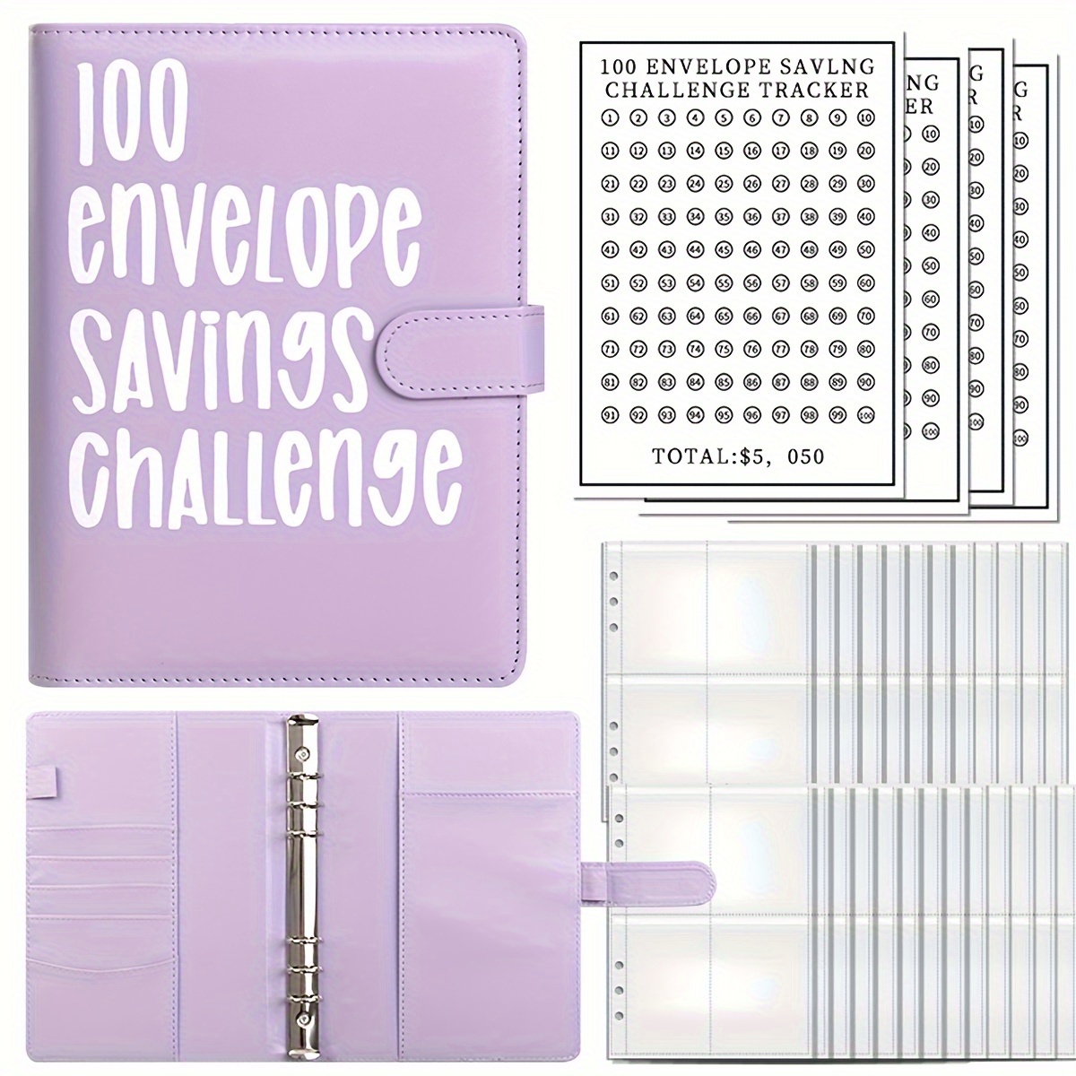 Classeur de défi de 100 enveloppes, moyen facile et amusant d'économiser 5  050 $, classeur de défis d'épargne, classeur budgétaire avec enveloppes de  trésorerie