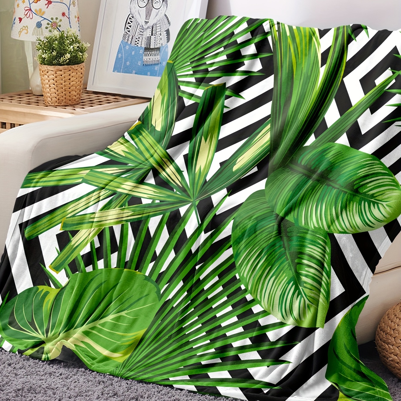 Exotic Jungle Plants Tropical Palm Leaf Print Flannel Temu