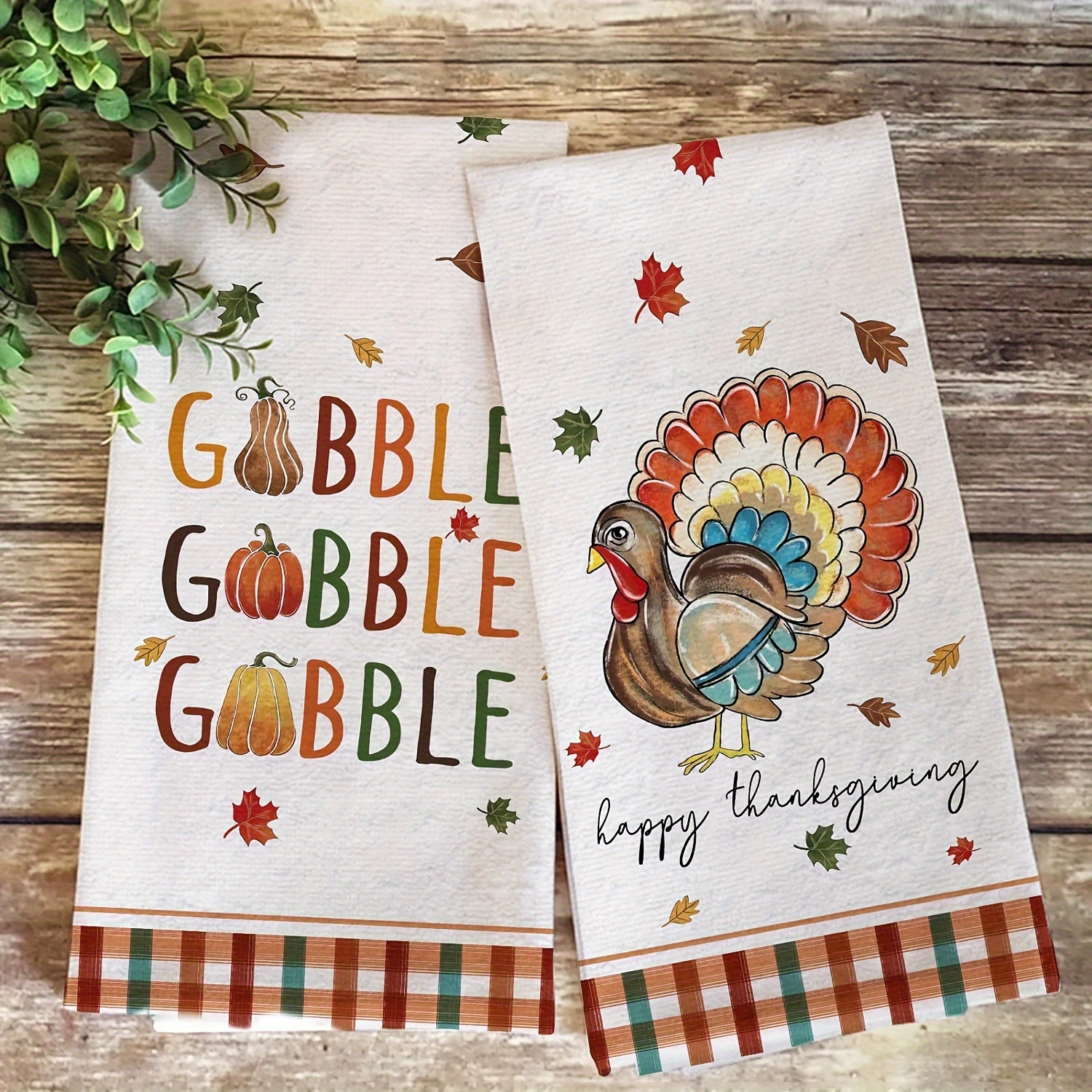 

2pcs Dishcloths, Happy Thanksgiving Turkey Gobble Kitchen Dish Towels, Fall Pumpkin Maple Leaves Hand Towels, Drying Baking Cooking Cloth, Autumn Buffalo Plaid Farmhouse Home Kitchen Decor, 18x28 Inch