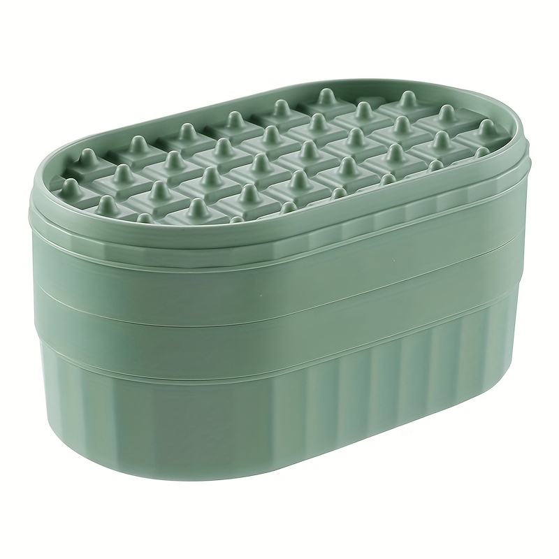 Silicone Ice Cube Tray With Lid And Bin, 64 Grids Press Type Ice