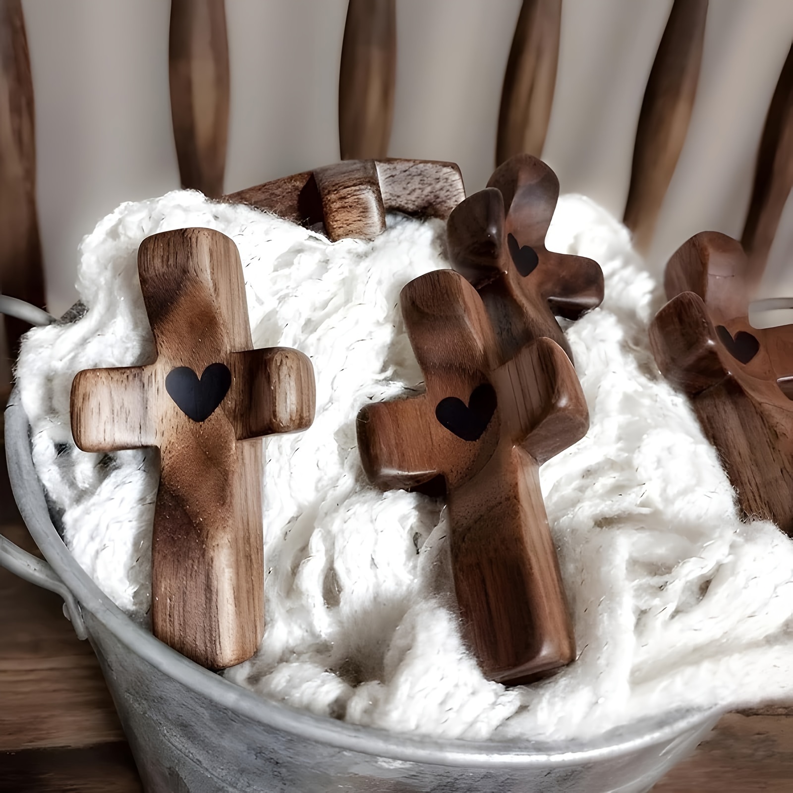 Cross My Heart  Handheld Wooden Cross With Epoxy Heart To Carry