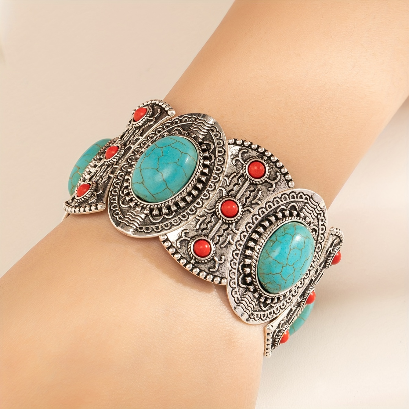 bohemian retro elastic women's turquoise bracelet bangle jewelry gift blue red 7