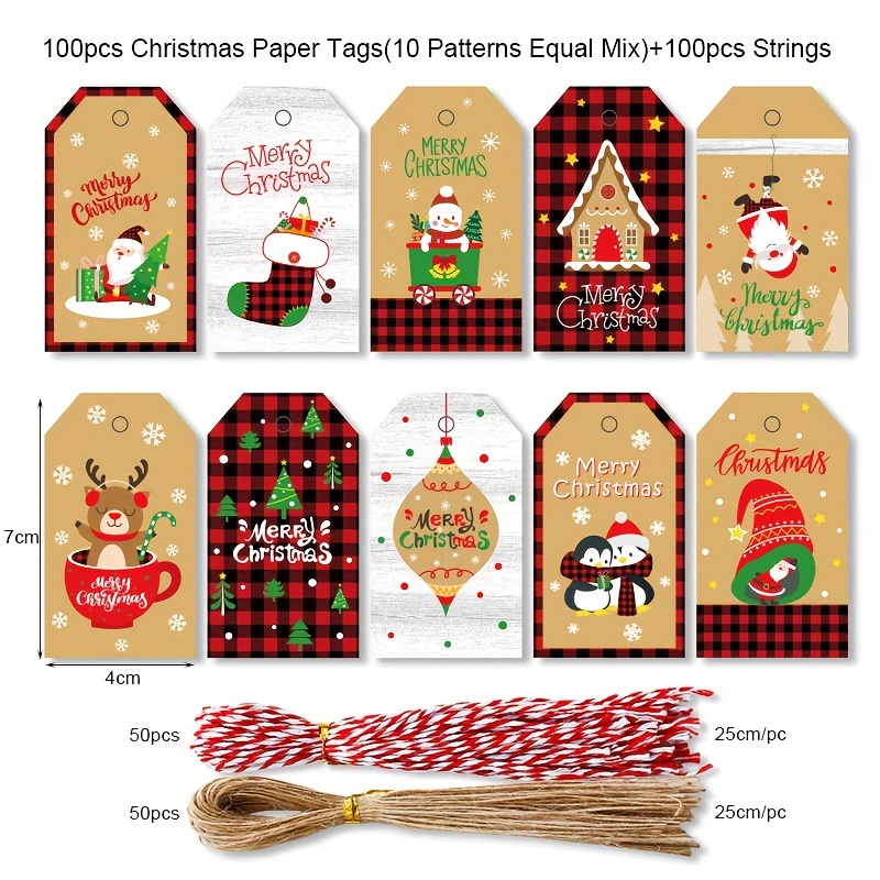100pcs Merry Christmas Gift Tags Kraft Paper Card Hang Tag Christmas Party  Fa-$b