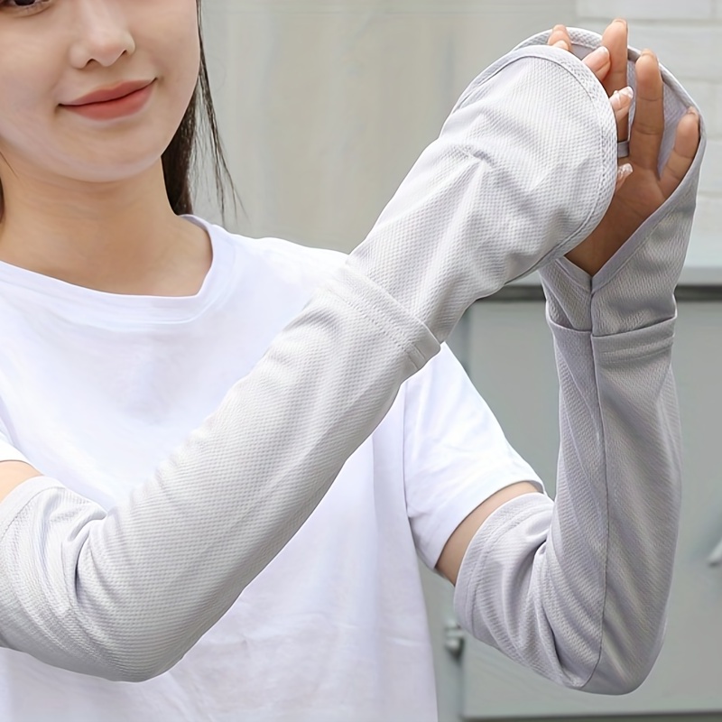 Breathable Elastic Ice Gloves Uv Protection Solid Fingerless - Temu