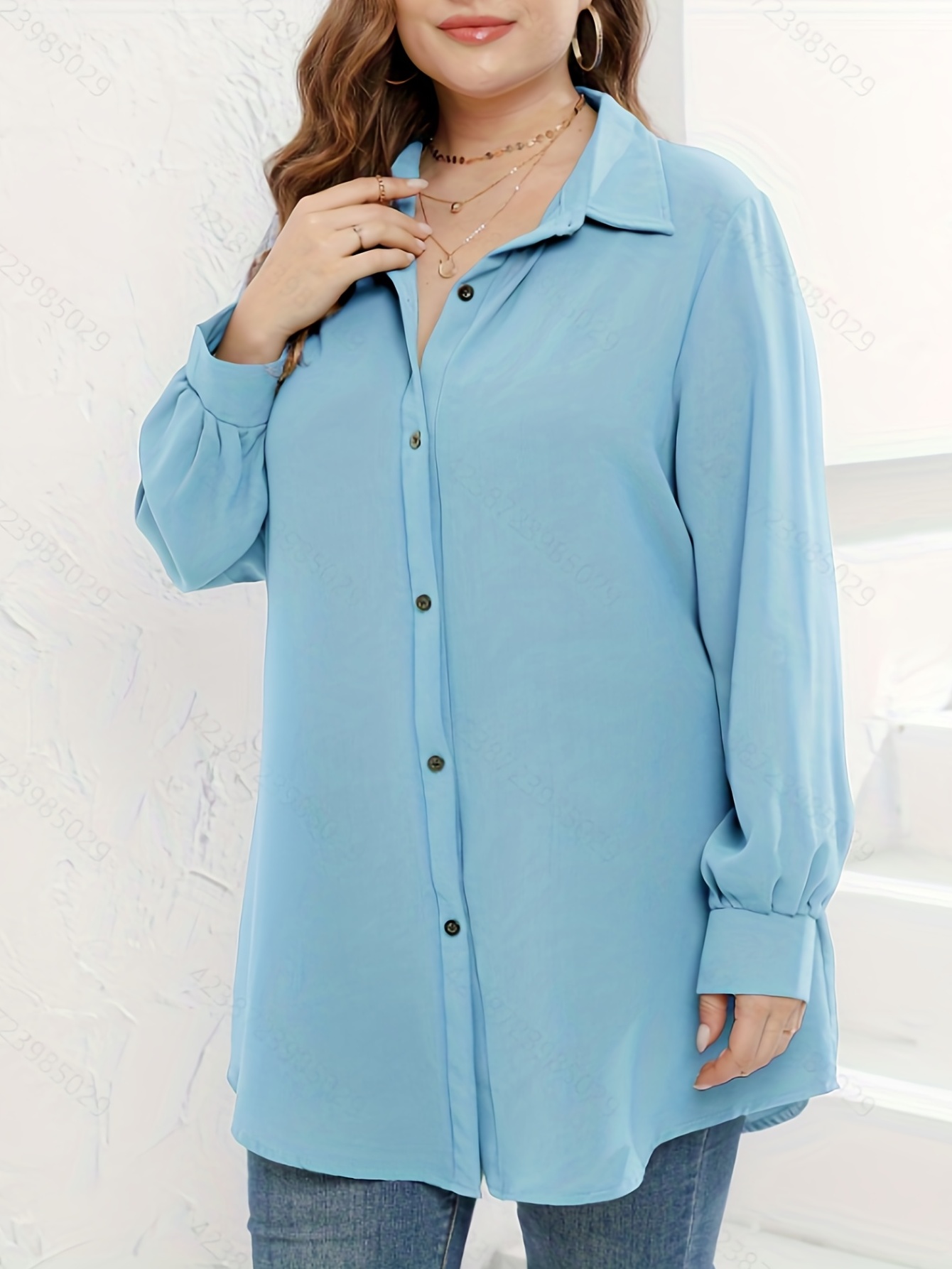 Plus Size Formal Shirt Women's Plus Plain Long Sleeve - Temu Republic of  Korea