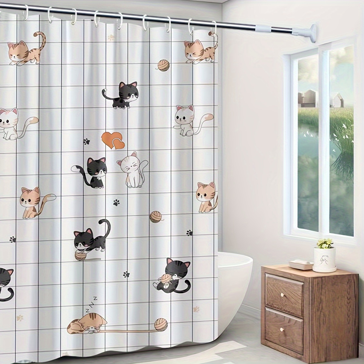 Shower Cat Heavy Duty Heavy Fabric Shower Curtain For The - Temu