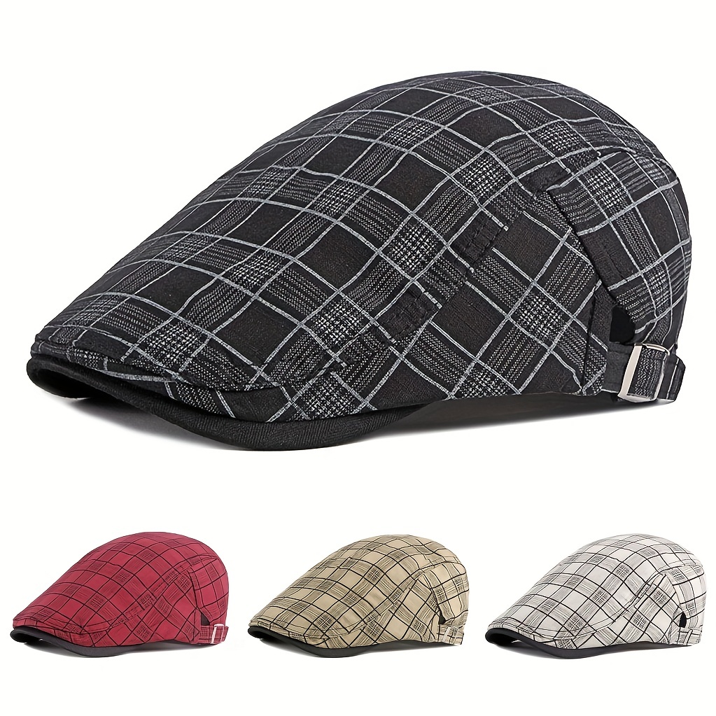 plaid ivy newsboy cap cotton adjustable cabbie gatsby golf cap flat hat thin cap for men women